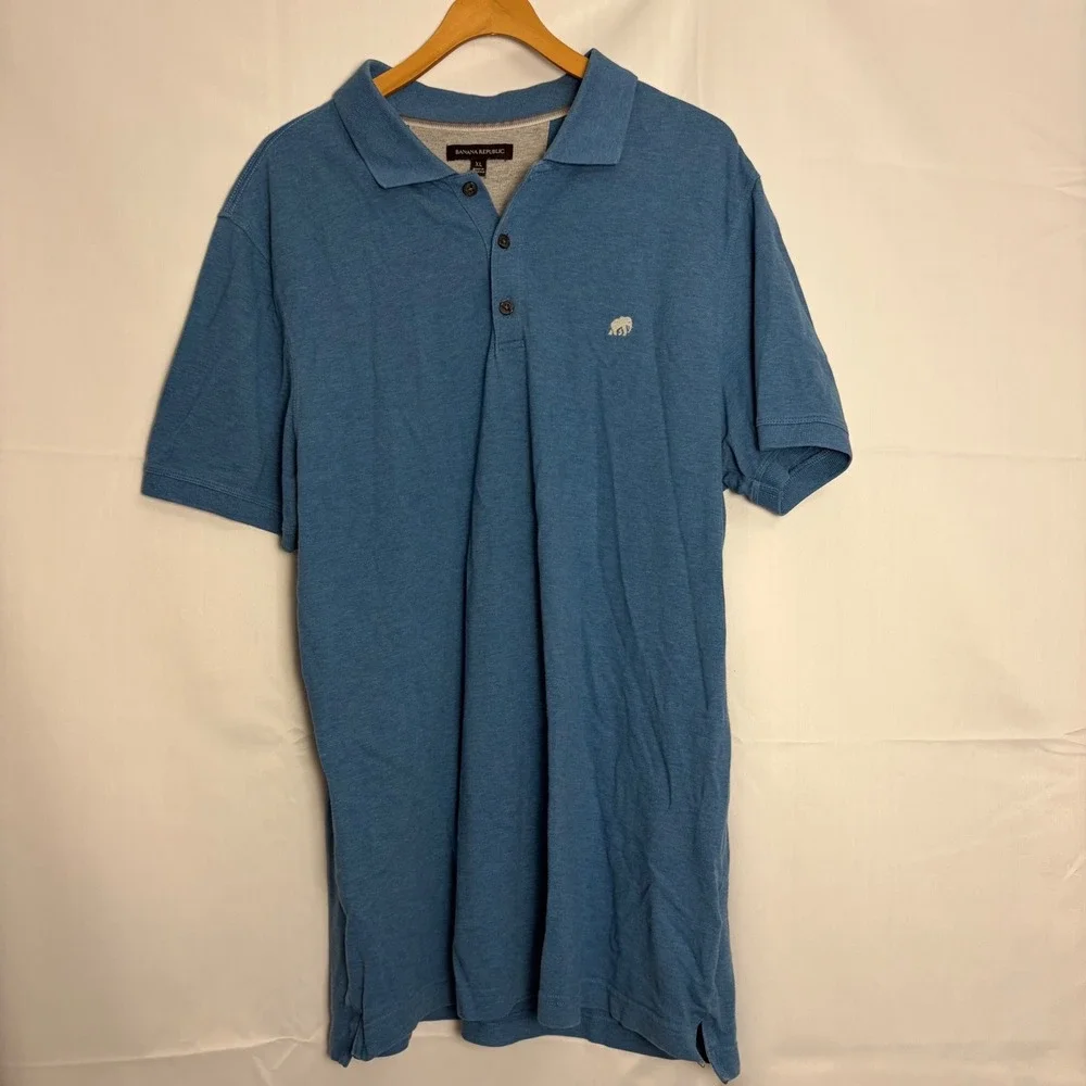 Banana Republic Mens XL Blue Heathered Short Sleeve Elephant Logo Polo Shirt